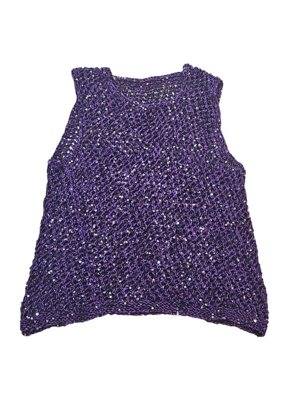 Handmade Crochet Cover-Up Sparkle Mesh Resort Top One Size 20" Asymmetrical Hem - Picture 6 of 15